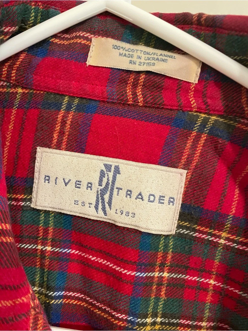 River Trader Vintage Red Plaid Flannel Shirt 100% Cotton Men’s Medium